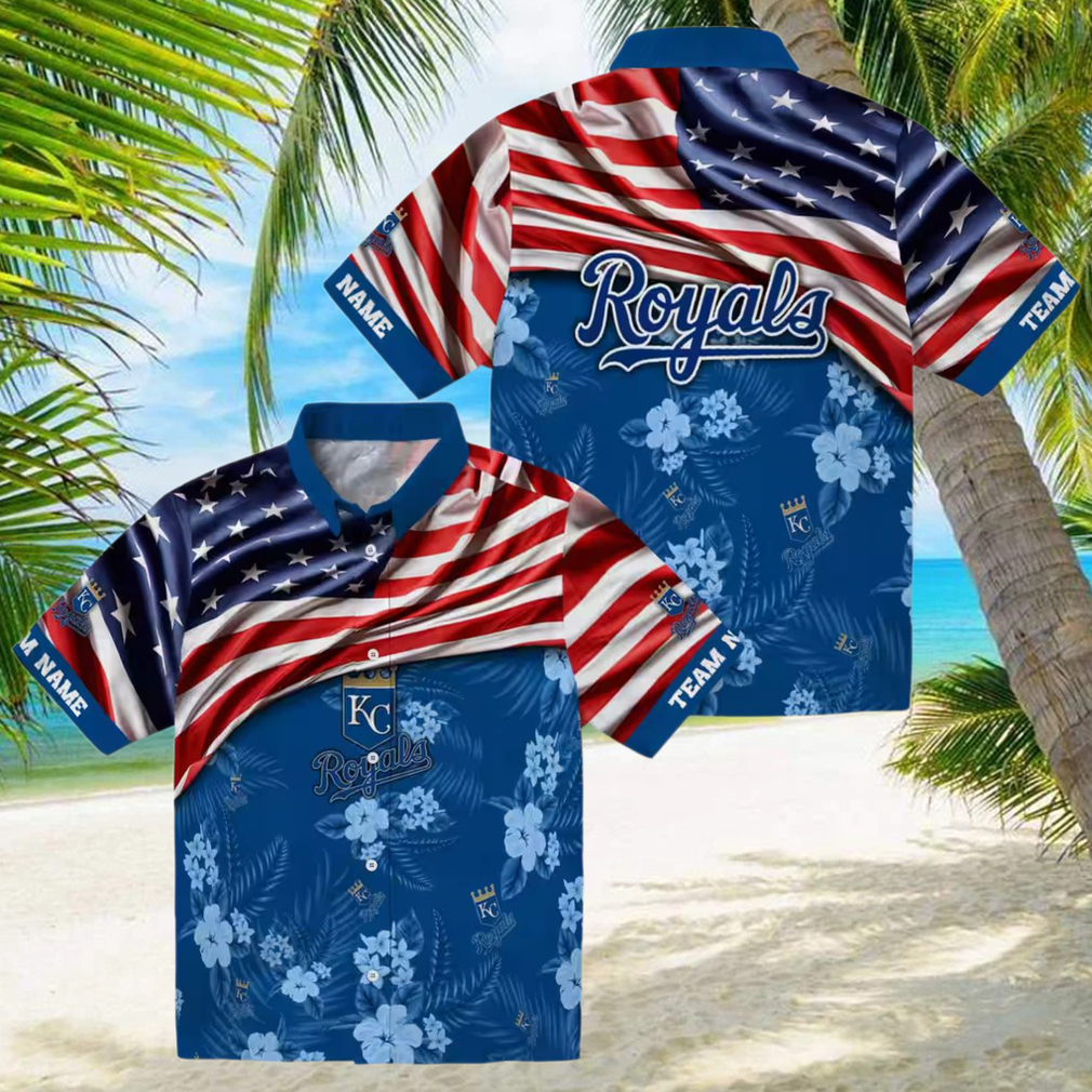 Custom Team Name Kansas City Royals Hawaiian Shirt Royal Blue US Flag Fan Apparel Custom Team Name Kansas City Royals Hawaiian Shirt Royal Blue US Flag Fan Apparel