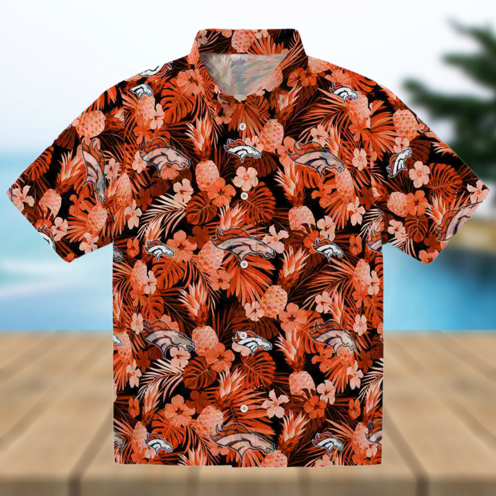 Denver Broncos Floral Pineapple Orange Hawaiian Shirt Denver Broncos Floral Pineapple Orange Hawaiian Shirt
