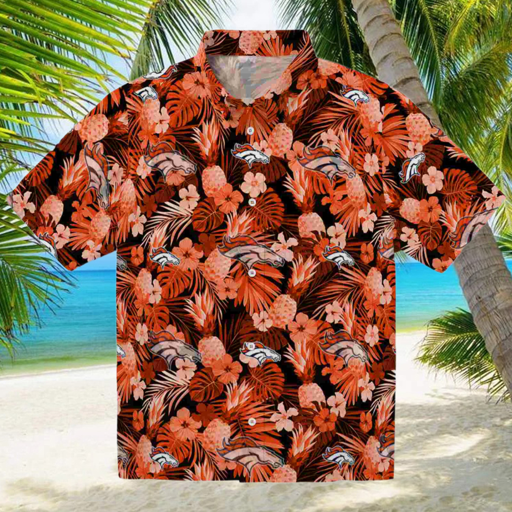 Denver Broncos Floral Pineapple Orange Hawaiian Shirt Denver Broncos Floral Pineapple Orange Hawaiian Shirt