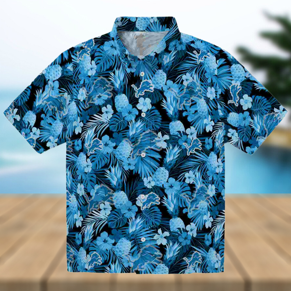 Detroit Lions Floral Pineapple Blue Hawaiian Shirt Detroit Lions Floral Pineapple Blue Hawaiian Shirt