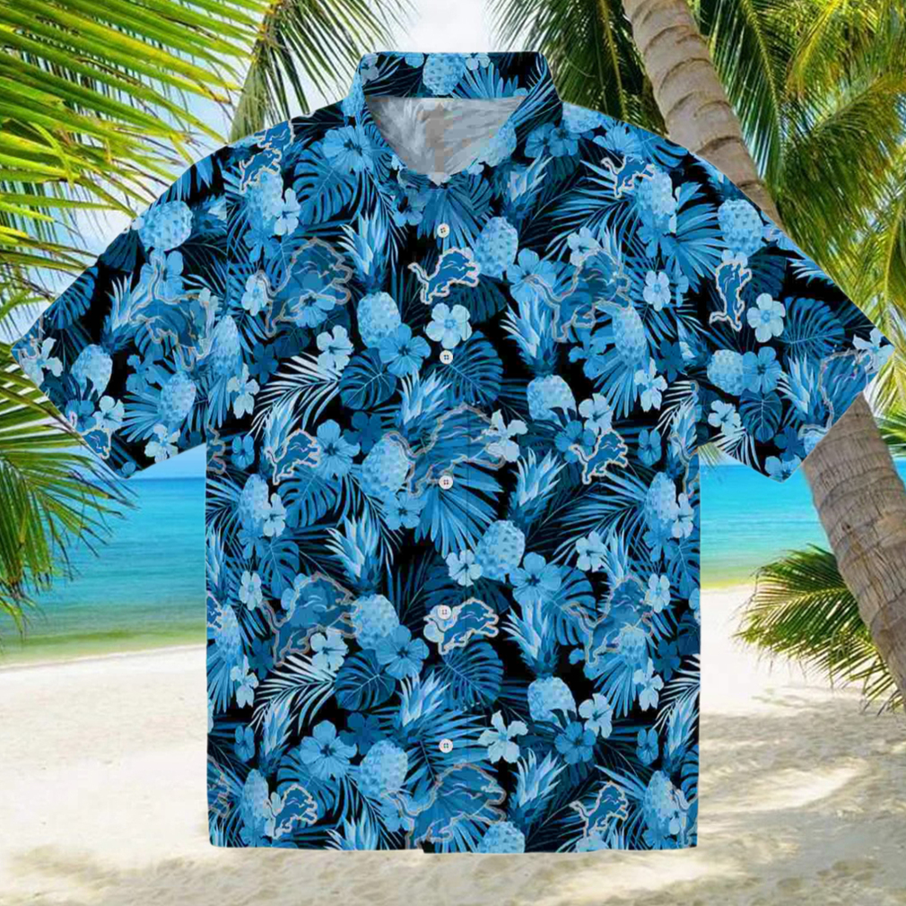 Detroit Lions Floral Pineapple Blue Hawaiian Shirt Detroit Lions Floral Pineapple Blue Hawaiian Shirt