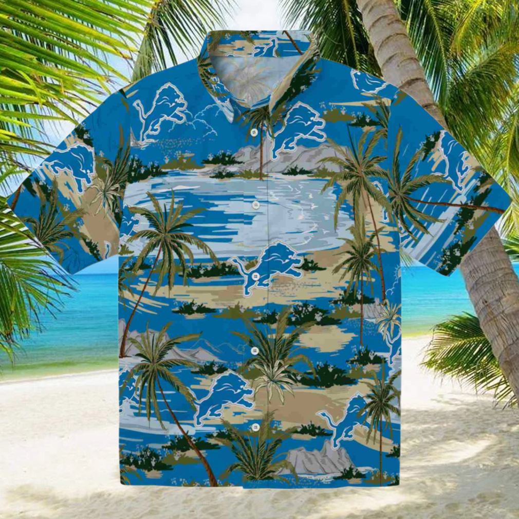 Detroit Lions Palm Horizon Blue Hawaiian Shirt Detroit Lions Palm Horizon Blue Hawaiian Shirt