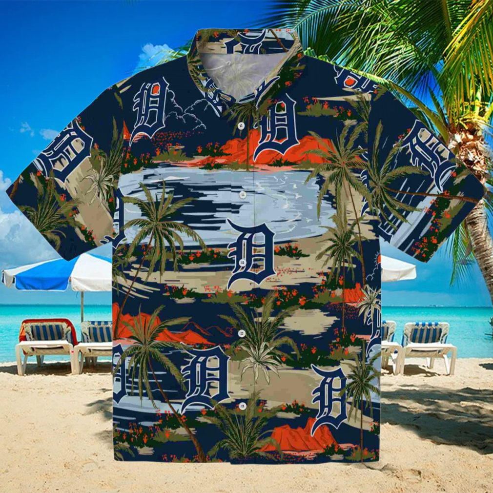 Detroit Tigers Palm Horizon Navy Hawaiian Shirt Detroit Tigers Palm Horizon Navy Hawaiian Shirt