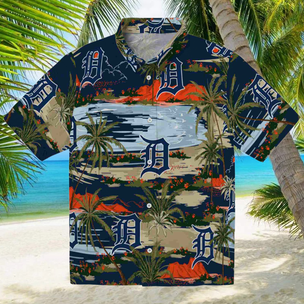 Detroit Tigers Palm Horizon Navy Hawaiian Shirt Detroit Tigers Palm Horizon Navy Hawaiian Shirt