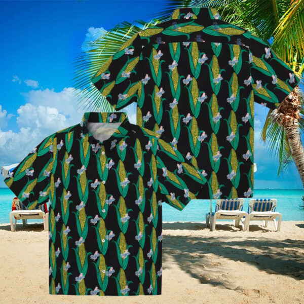 Dodgers Black and Green Hawaiian Shirt   Corn Motif Baseball Fan Gift