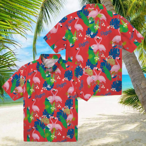 Dodgers Floral Flamingo Hawaiian Shirt   MLB Tropical Beach Shirt Gift for Fans