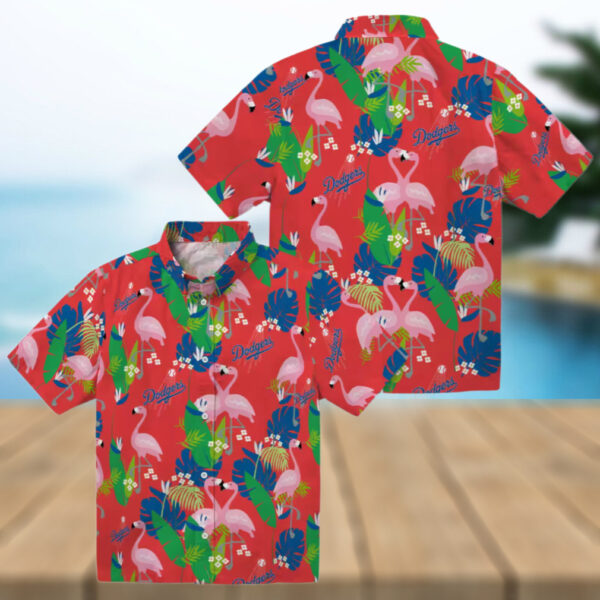 Dodgers Floral Flamingo Hawaiian Shirt   MLB Tropical Beach Shirt Gift for Fans