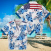 Dodgers MLB Blue White Hawaiian Shirt   Floral Hibiscus Patriotic Game Day Wear