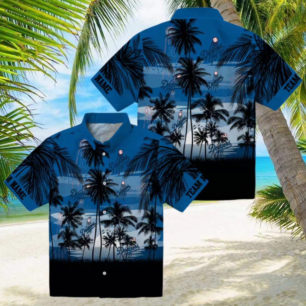 Dodgers Sunset Scene Hawaiian Shirt Blue & Black Summer Vacation Wear Dodgers Sunset Scene Hawaiian Shirt Blue & Black Summer Vacation Wear