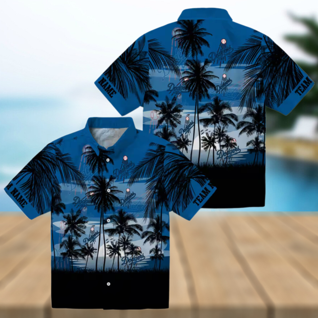 Dodgers Sunset Scene Hawaiian Shirt Blue & Black Summer Vacation Wear Dodgers Sunset Scene Hawaiian Shirt Blue & Black Summer Vacation Wear