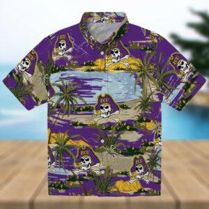 East Carolina Pirates Palm Horizon Purple Hawaiian Shirt