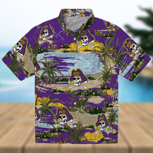 East Carolina Pirates Palm Horizon Purple Hawaiian Shirt