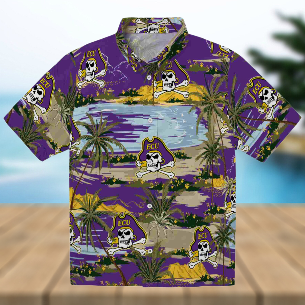 East Carolina Pirates Palm Horizon Purple Hawaiian Shirt East Carolina Pirates Palm Horizon Purple Hawaiian Shirt