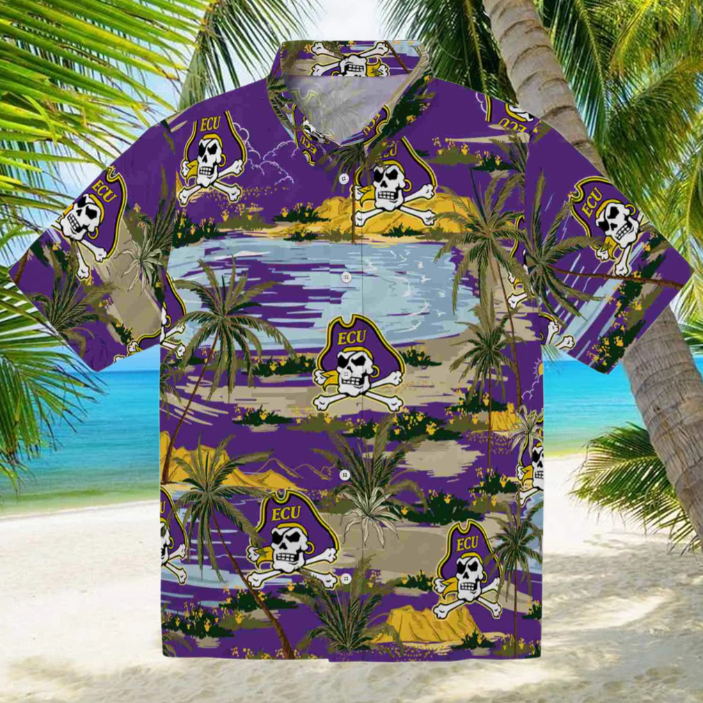 East Carolina Pirates Palm Horizon Purple Hawaiian Shirt East Carolina Pirates Palm Horizon Purple Hawaiian Shirt