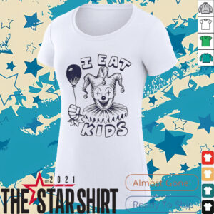 Laughing Jester Clown holding balloon I eat kids shirt