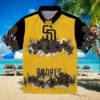 Exclusive San Diego Padres Tropical Hibiscus Stripe Hawaiian Shirt   Brown & Black Fan Apparel