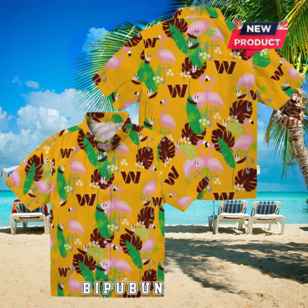 Flamingo Foliage Burgundy Washington Commanders Hawaiian Shirt