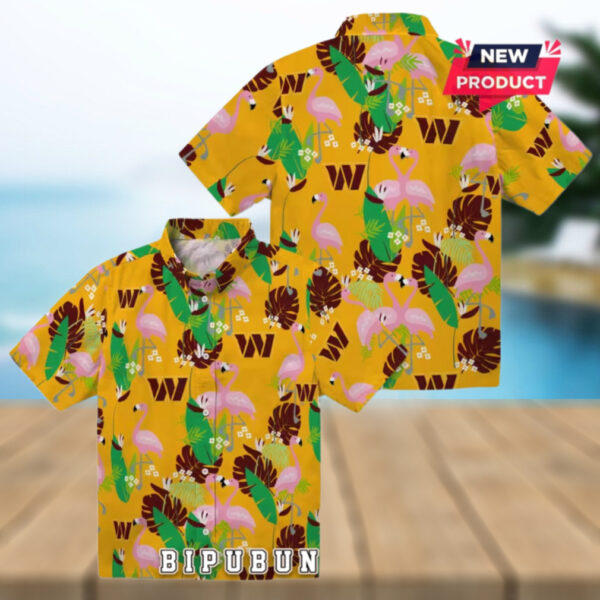 Flamingo Foliage Burgundy Washington Commanders Hawaiian Shirt