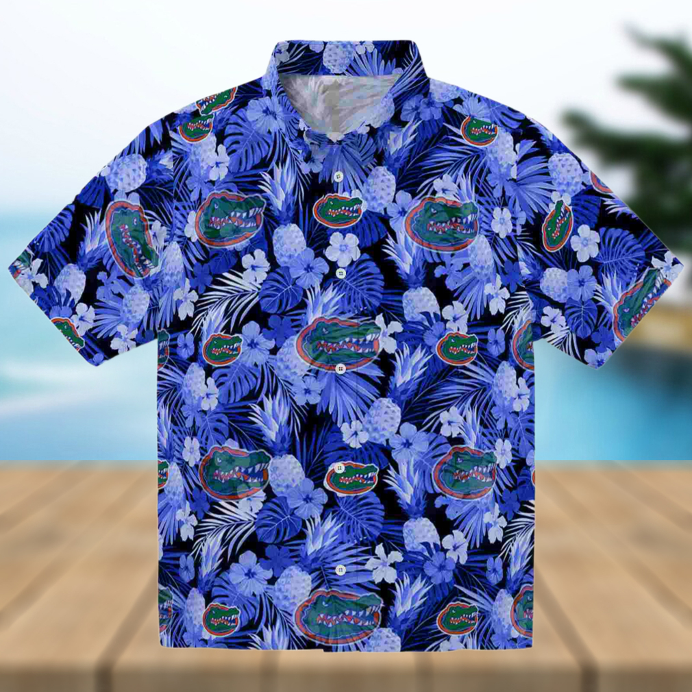 Florida Gators Floral Pineapple Blue Hawaiian Shirt Florida Gators Floral Pineapple Blue Hawaiian Shirt
