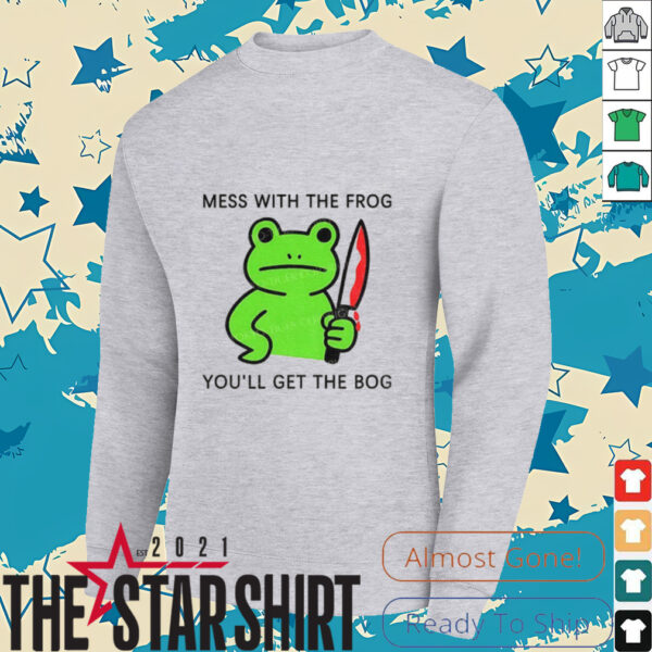 Frog holding knife mess with the frog you’ll get the bog shirt