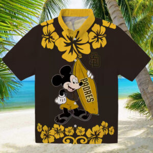 San Diego Padres Aloha Surfing Mickey Shirt Brown Hawaiian Shirt for Summer Fun
