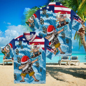 San Diego Padres Surfing Santa Blue Hawaiian Shirt   Tropical MLB Team Shirt for Fans