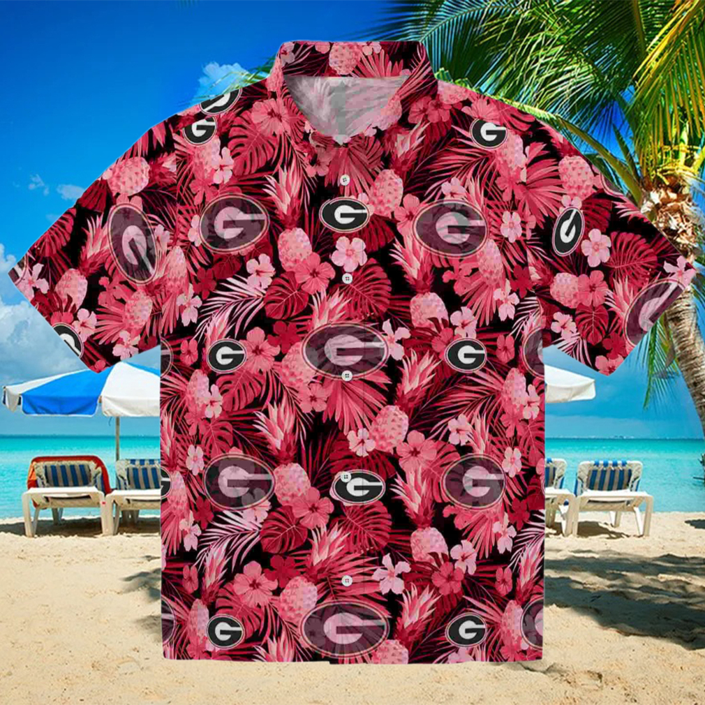 Georgia Bulldogs Floral Pineapple Red Hawaiian Shirt Georgia Bulldogs Floral Pineapple Red Hawaiian Shirt