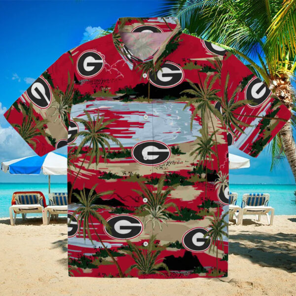 Georgia Bulldogs Palm Horizon Red Hawaiian Shirt