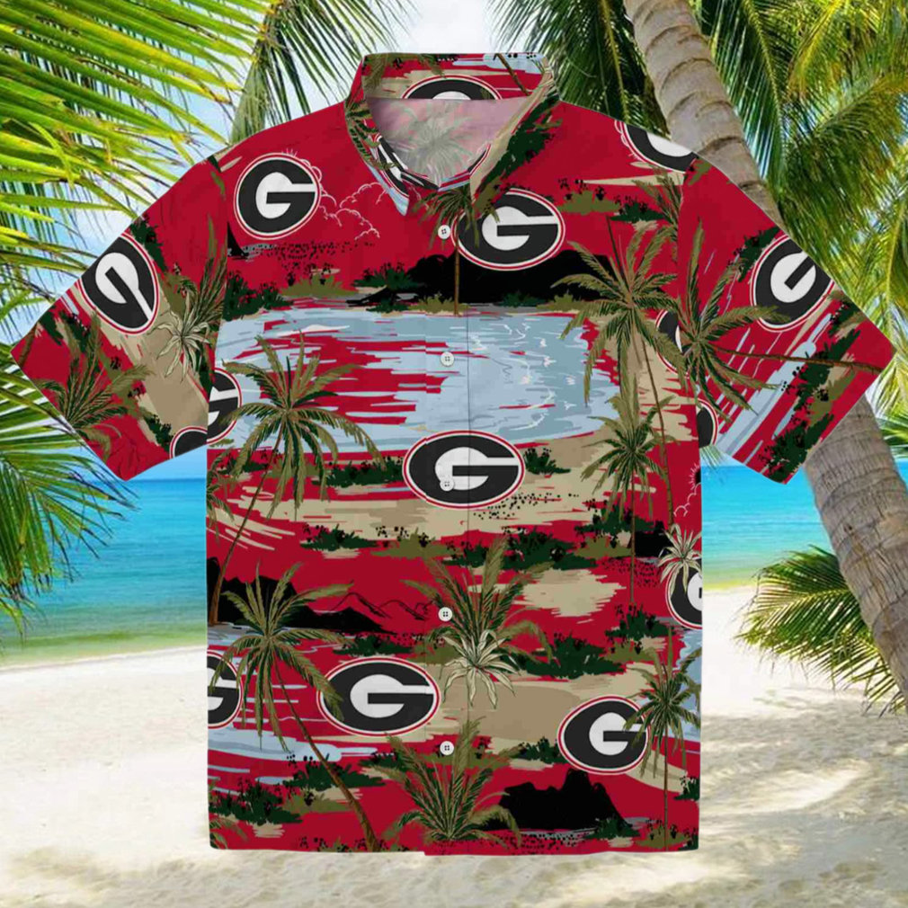 Georgia Bulldogs Palm Horizon Red Hawaiian Shirt Georgia Bulldogs Palm Horizon Red Hawaiian Shirt