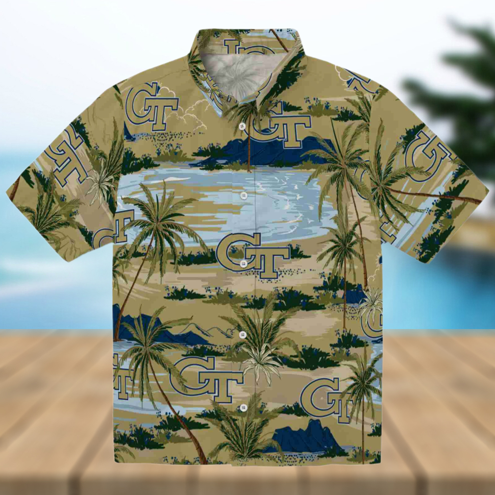 Georgia Tech Yellow Jackets Palm Horizon Gold Hawaiian Shirt Georgia Tech Yellow Jackets Palm Horizon Gold Hawaiian Shirt