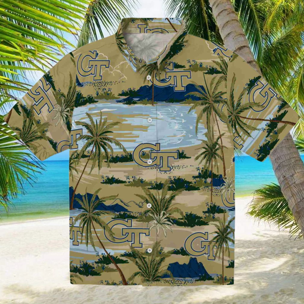 Georgia Tech Yellow Jackets Palm Horizon Gold Hawaiian Shirt Georgia Tech Yellow Jackets Palm Horizon Gold Hawaiian Shirt