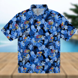 Kansas Jayhawks Floral Pineapple Blue Hawaiian Shirt