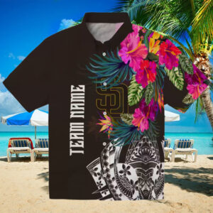 san diego padres button down brown hawaiian shirt floral polynesian design for baseball fans 0