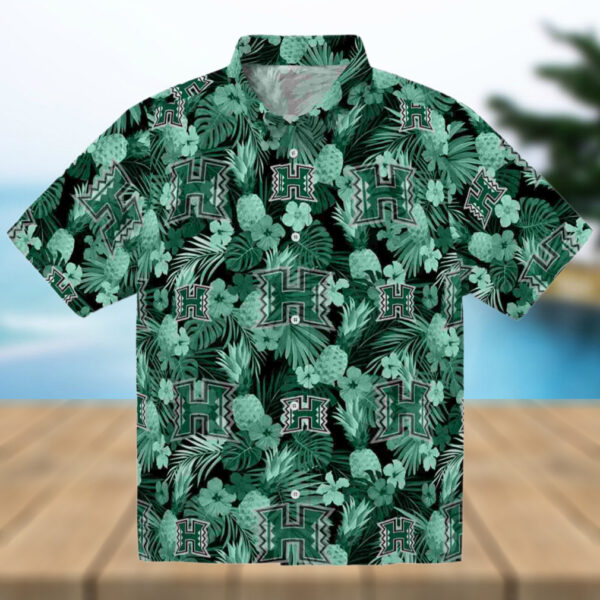 Hawaii Rainbow Warriors Floral Pineapple Green Hawaiian Shirt