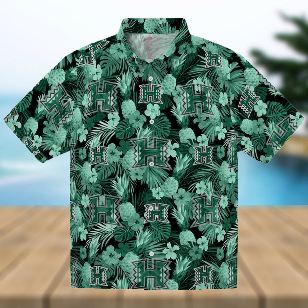 Hawaii Rainbow Warriors Floral Pineapple Green Hawaiian Shirt Hawaii Rainbow Warriors Floral Pineapple Green Hawaiian Shirt