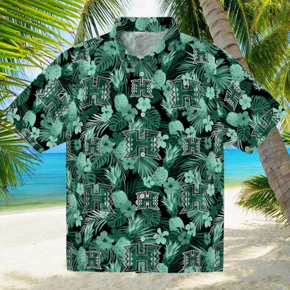 Hawaii Rainbow Warriors Floral Pineapple Green Hawaiian Shirt Hawaii Rainbow Warriors Floral Pineapple Green Hawaiian Shirt