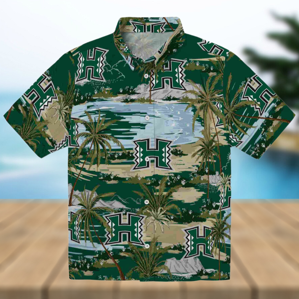 Hawaii Rainbow Warriors Palm Horizon Green Hawaiian Shirt Hawaii Rainbow Warriors Palm Horizon Green Hawaiian Shirt