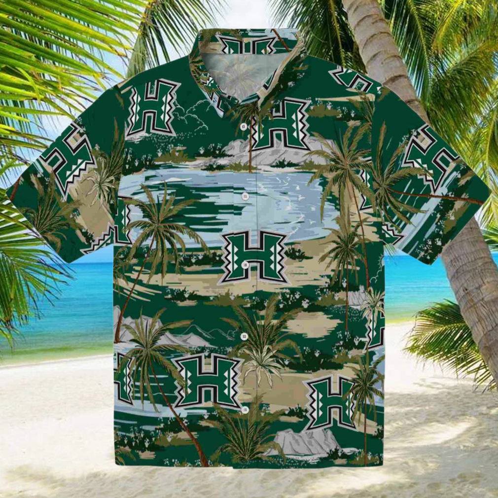 Hawaii Rainbow Warriors Palm Horizon Green Hawaiian Shirt Hawaii Rainbow Warriors Palm Horizon Green Hawaiian Shirt