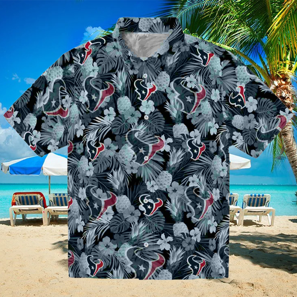 Houston Texans Floral Pineapple Blue Hawaiian Shirt Houston Texans Floral Pineapple Blue Hawaiian Shirt