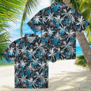 Miami Marlins Tropical Hawaiian Shirt Palm Pattern Blue Black Shirt for Men