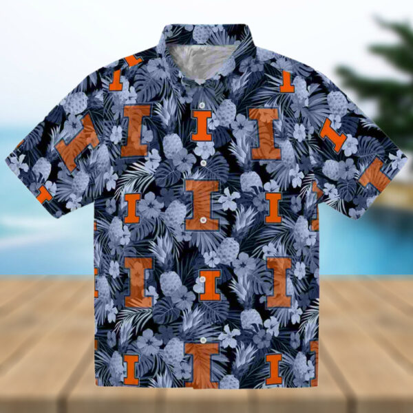 Illinois Fighting Illini Floral Pineapple Blue Hawaiian Shirt
