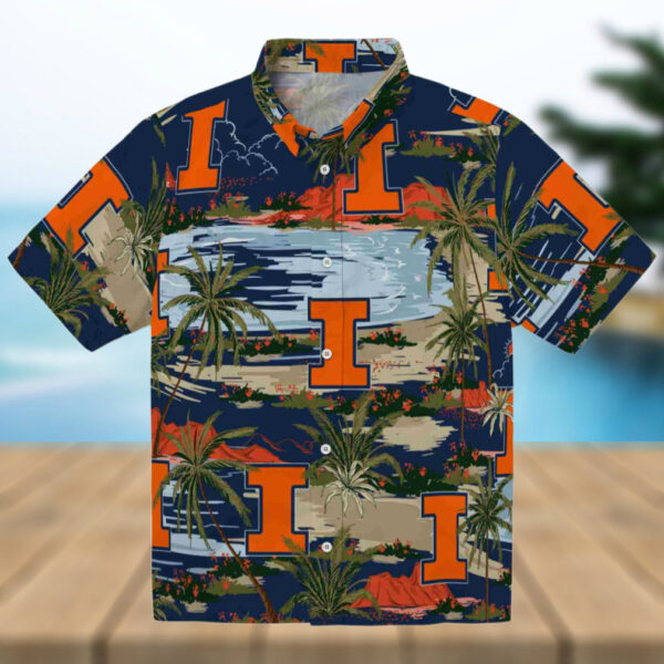 Illinois Fighting Illini Palm Horizon Blue Hawaiian Shirt
