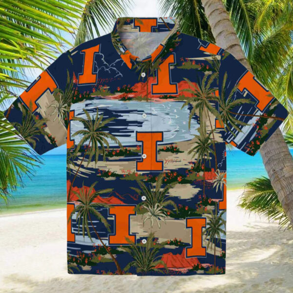 Illinois Fighting Illini Palm Horizon Blue Hawaiian Shirt