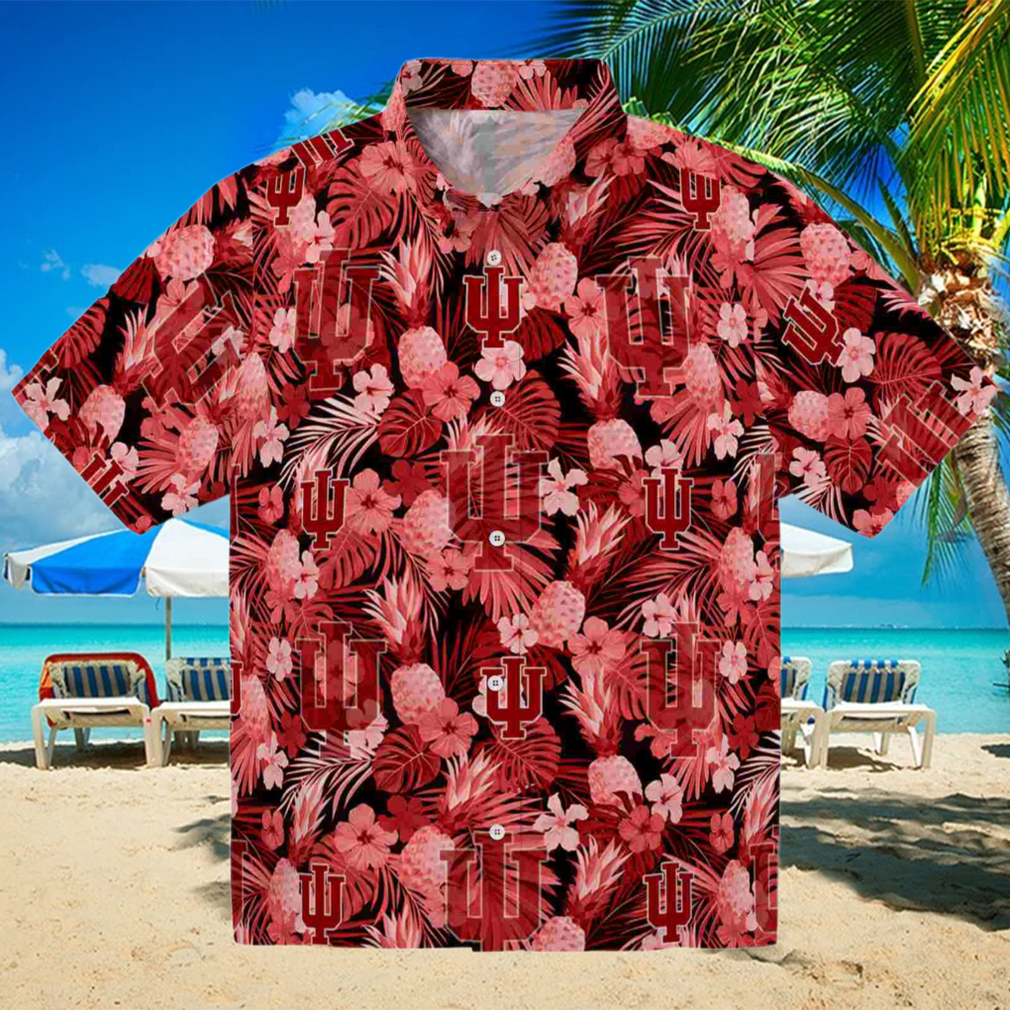 Indiana Hoosiers Floral Pineapple Red Hawaiian Shirt Indiana Hoosiers Floral Pineapple Red Hawaiian Shirt