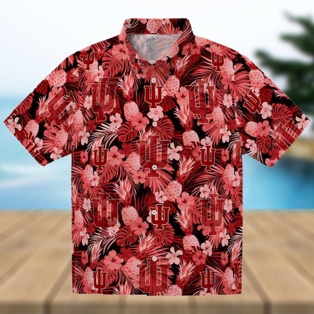Indiana Hoosiers Floral Pineapple Red Hawaiian Shirt Indiana Hoosiers Floral Pineapple Red Hawaiian Shirt