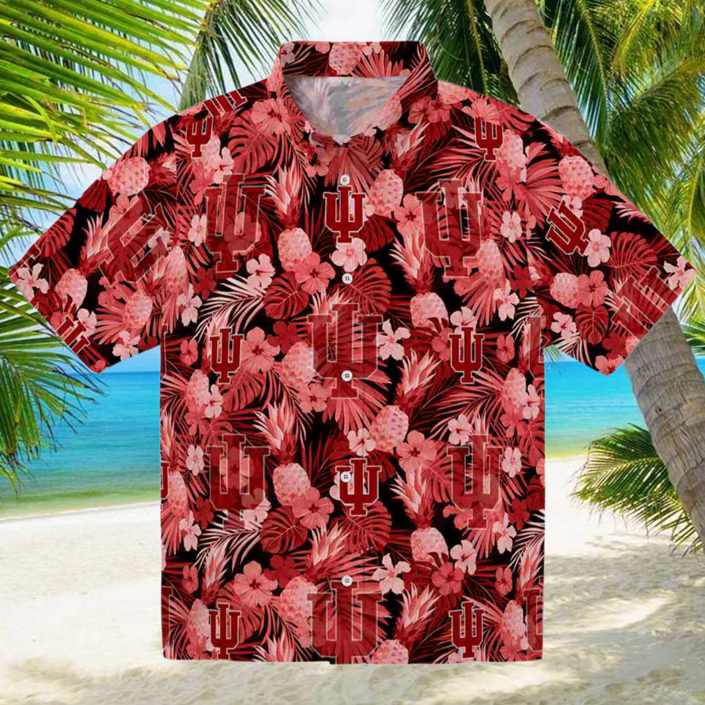 Indiana Hoosiers Floral Pineapple Red Hawaiian Shirt Indiana Hoosiers Floral Pineapple Red Hawaiian Shirt