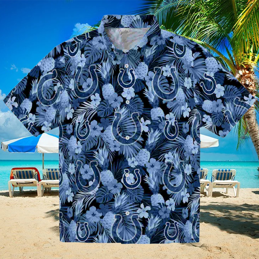 Indianapolis Colts Floral Pineapple Blue Hawaiian Shirt Indianapolis Colts Floral Pineapple Blue Hawaiian Shirt
