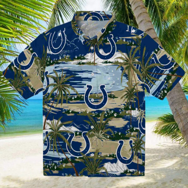 Indianapolis Colts Palm Horizon Blue Hawaiian Shirt