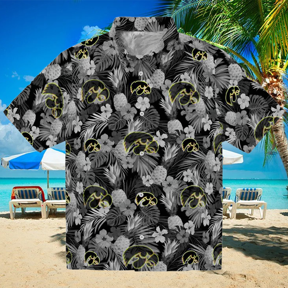 Iowa Hawkeyes Floral Pineapple Black Hawaiian Shirt Iowa Hawkeyes Floral Pineapple Black Hawaiian Shirt