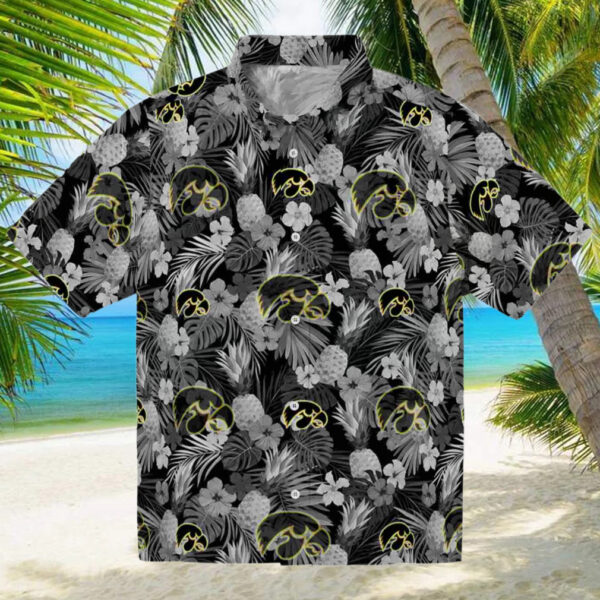 Iowa Hawkeyes Floral Pineapple Black Hawaiian Shirt